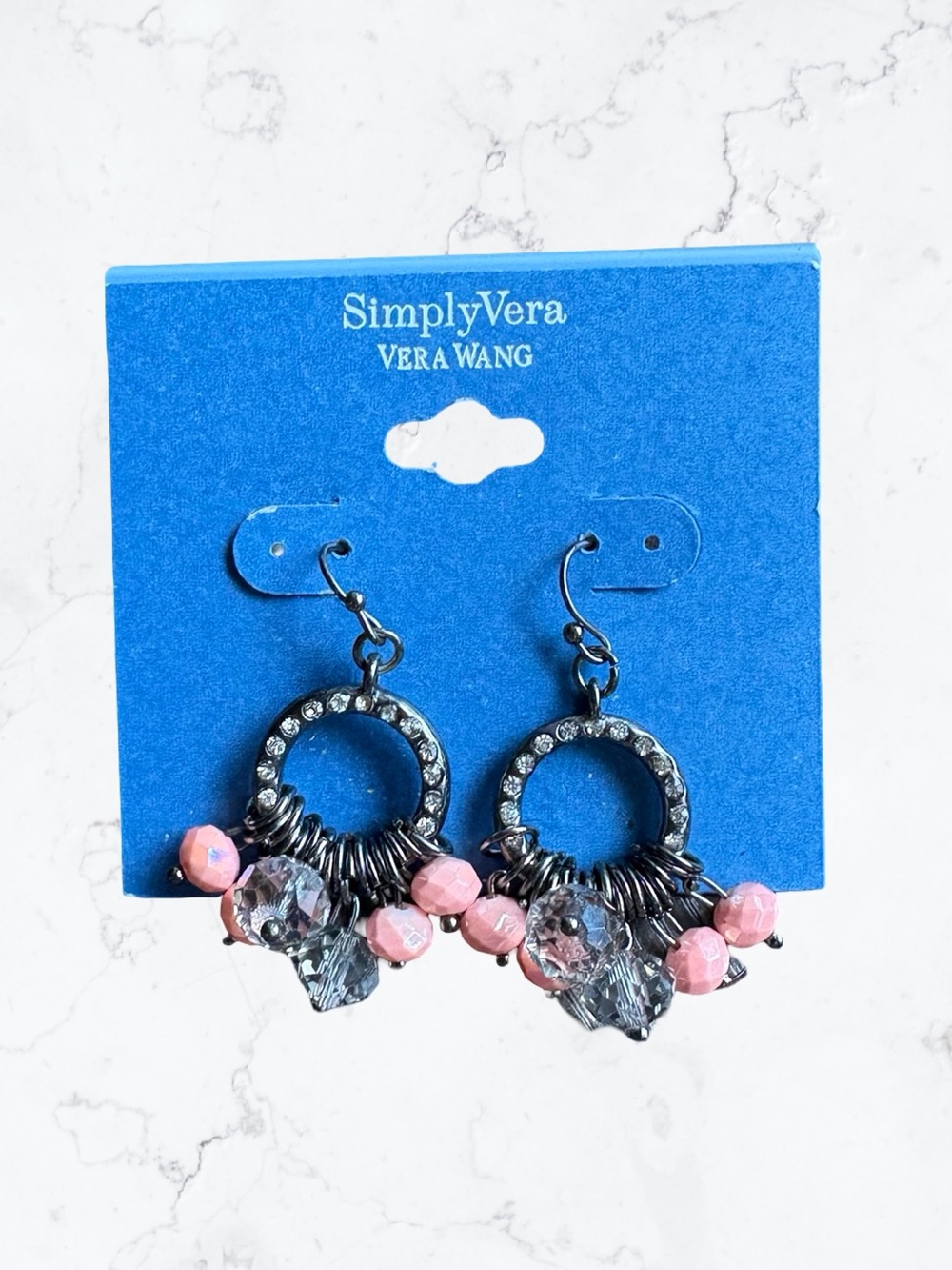 Simply Vera Vera Wang Pink Bead and Gunmetal Crystal Hoop Earrings